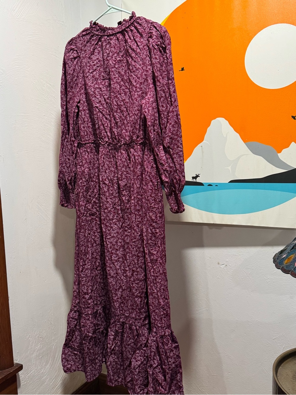 Universal Thread Plum Floral Maxi Dress with Ruffle Hem